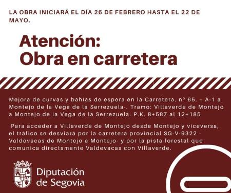 Imagen Las obras de refuerzo del firme en la SG-V-3311 obligan a cortar el tráfico por esa carretera entre Carbonero de Ahusín y Añe los días 6, 7, 12, 13 y 14 de agosto